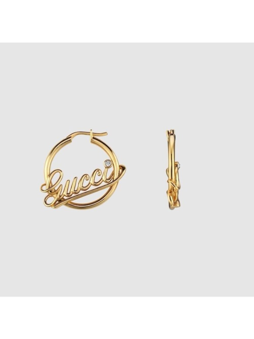 NEW GUCCI Hoop Earrings Script Logo Gold 100% Authentic